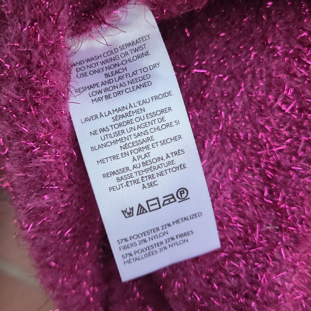 By Anthropologie Eyelash Pullover Cropped Sweater Metallic Pink Size Large - Picture 7 of 7